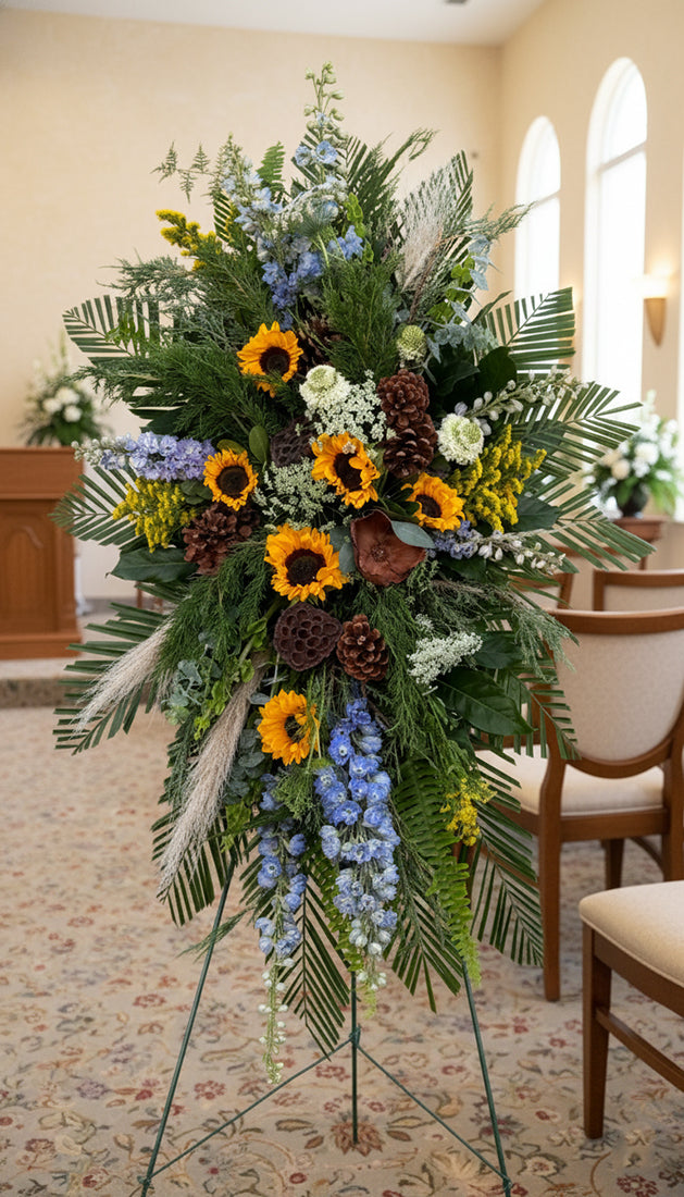 flower - flower ミリタリーキルティング 121 Woodsy Sunflower Standing Spray – Marchello's Floral