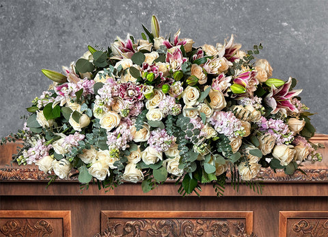 #34 Elegant Pink & White Garden Full Casket Spray