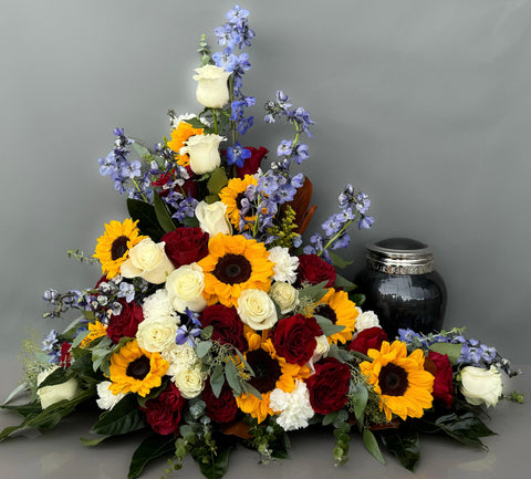#93 Patriotic Honor Side Memorial Urn Wreath with Sunflowers