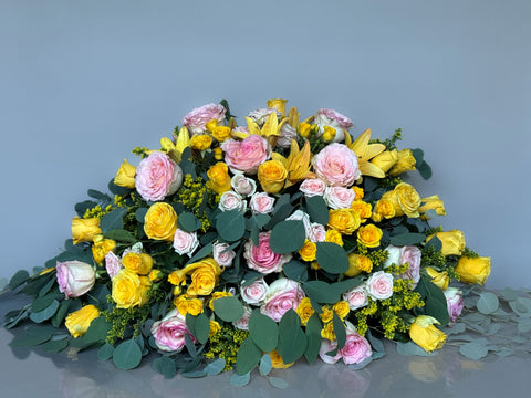 #155 Sun-Kissed Blush Half Casket Spray