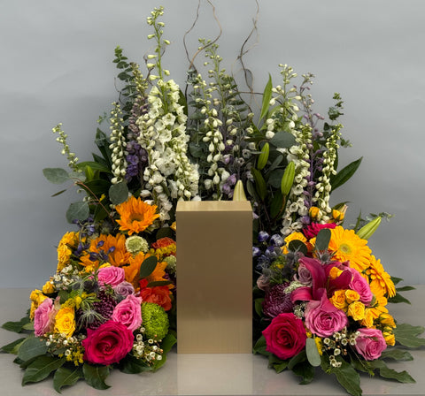 #83 Sunlit Garden Memorial Urn Wreath- A vibrant Tribute