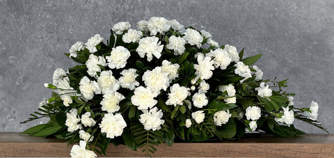 #26 Graceful White Carnation Half Casket Spray