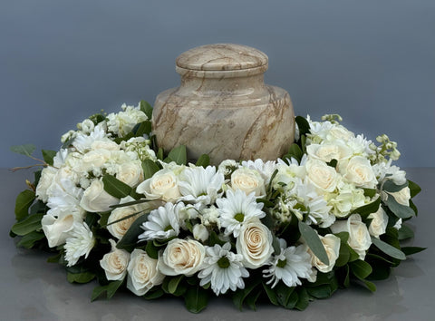 #89 Classic All-White Memorial Urn Wreath