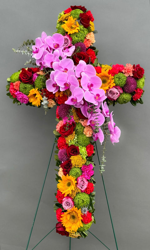 #128 Vibrant Mixed Floral Standing Cross