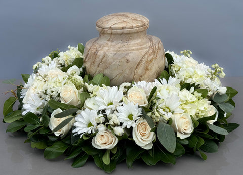 #89 Classic All-White Memorial Urn Wreath