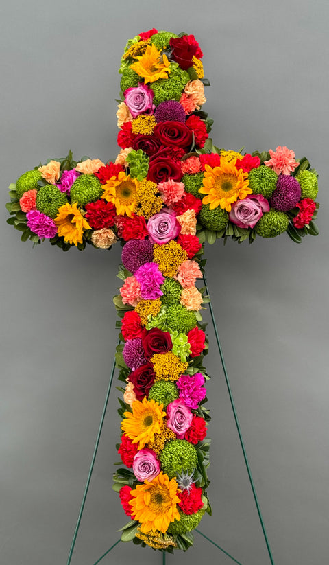 #128 Vibrant Mixed Floral Standing Cross