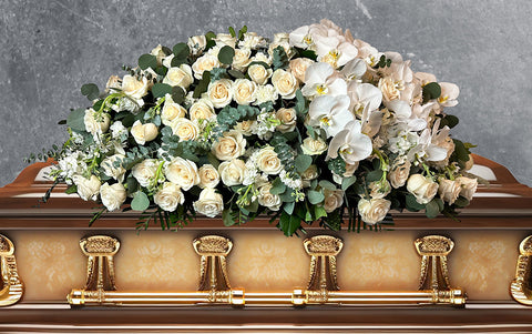 #32 White Rose & Cascading Orchid Full Casket Spray