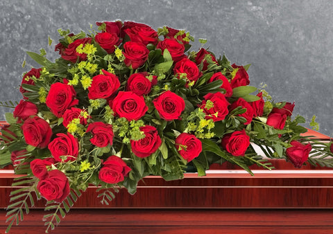 #14 Cascading Red Rose Half Casket Spray