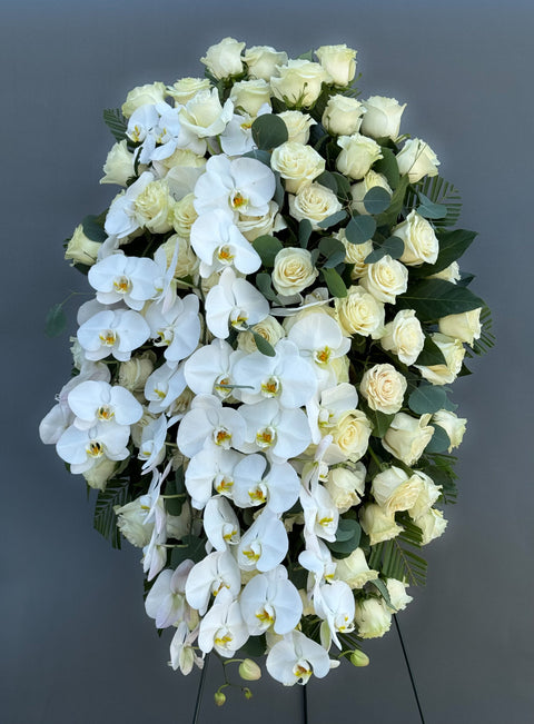 #122 All-White Rose & Orchid Standing Spray