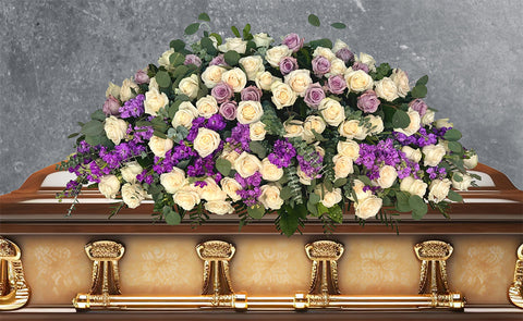 #33 Elegant White Rose & Lavender Stock Full Casket Spray