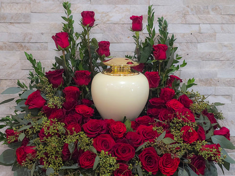#193 Everlasting Devotion Red Rose Urn Wreath