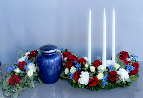 #198 Patriotic S-Shaped Memorial Urn with Dripless Candles