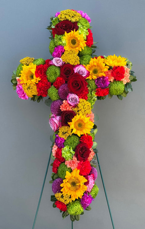 #128 Vibrant Mixed Floral Standing Cross
