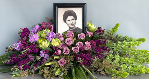 #204 In Bloom Photo Tribute Half Casket Cover