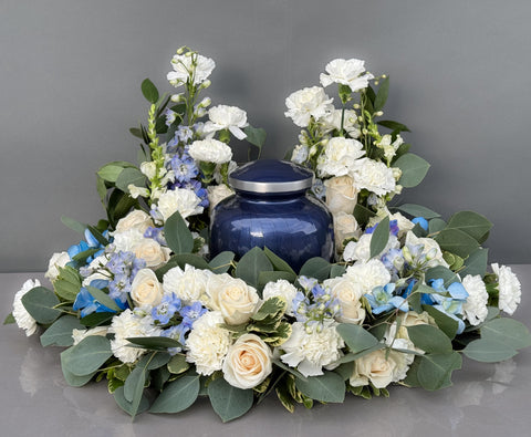 #94 Serene Blue and White Memorial Urn Wreath