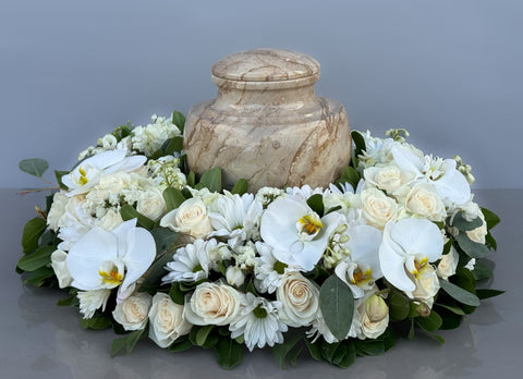 #89 Classic All-White Memorial Urn Wreath