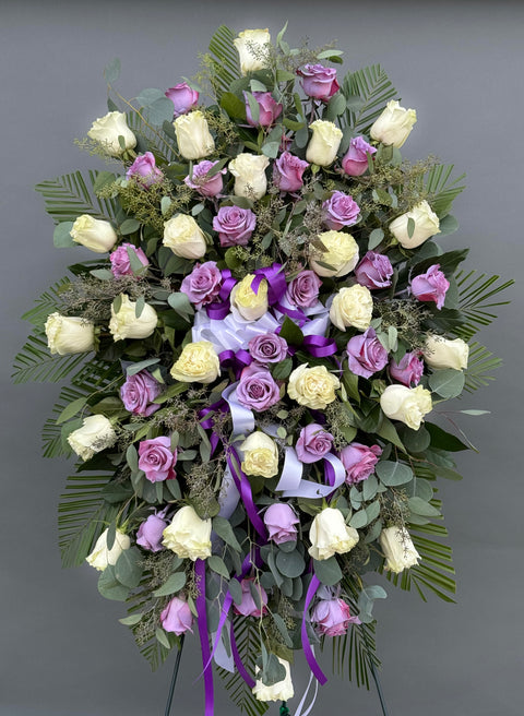 #123 Lavender & White Rose Standing Spray