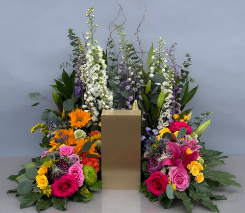 #83 Sunlit Garden Memorial Urn Wreath- A vibrant Tribute