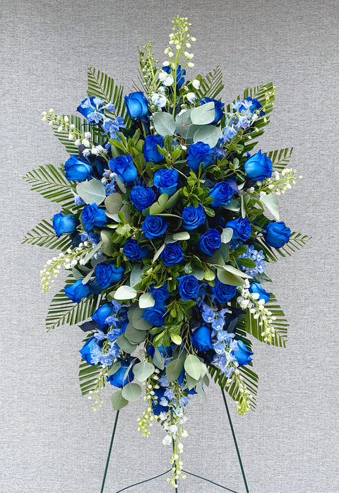 Blue Rose Memorial Standing Spray – Elegant Funeral Flowers for Colorado Services