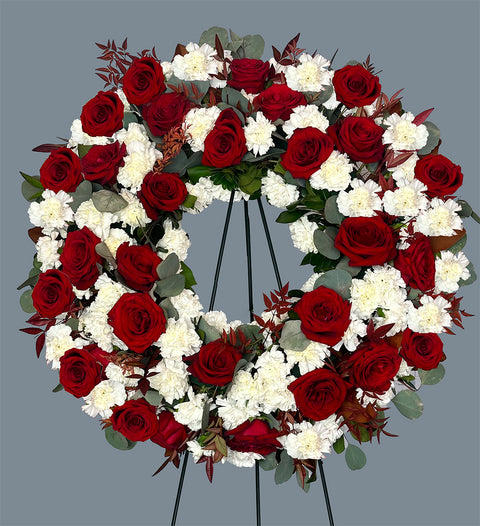 #113 Red Rose & White Carnation Wreath