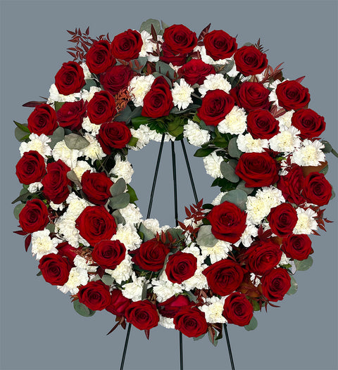 #113 Red Rose & White Carnation Wreath