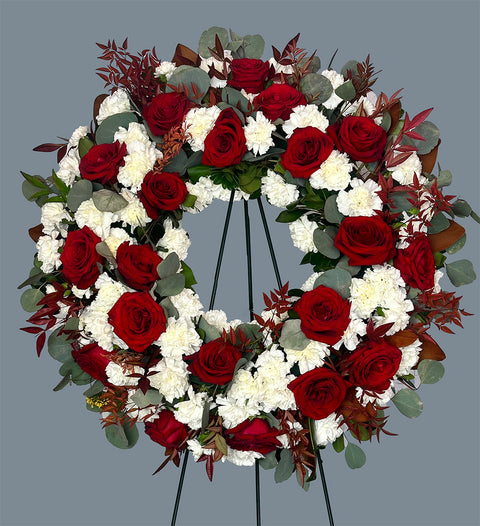 #113 Red Rose & White Carnation Wreath