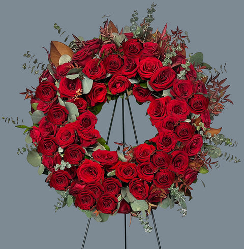 #114 Red Rose & Magnolia Wreath