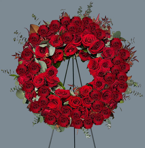 #114 Red Rose & Magnolia Wreath
