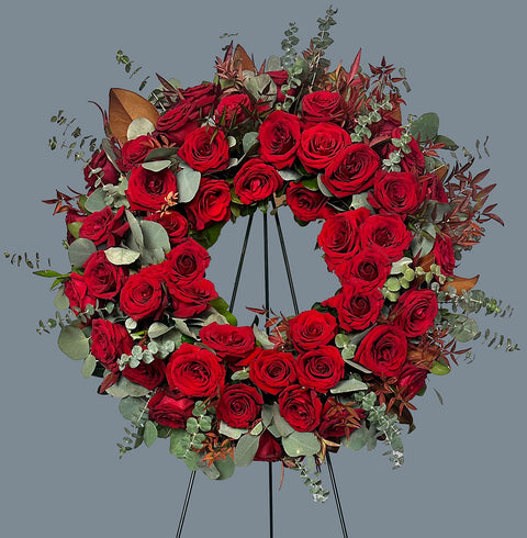 #114 Red Rose & Magnolia Wreath