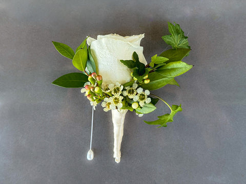 Classic White Rose Corsage & Boutonniere – Fresh Flowers