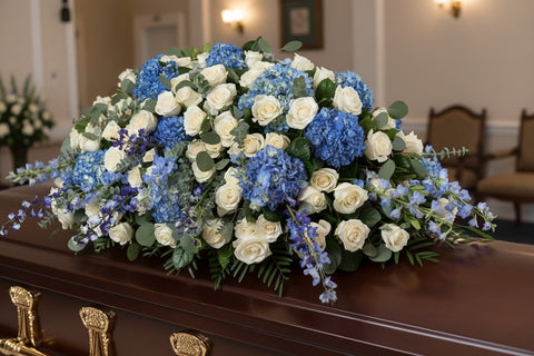 #101 Heavenly Blue Full Casket Spray