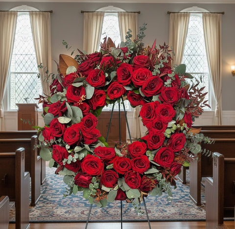 #114 Red Rose & Magnolia Wreath