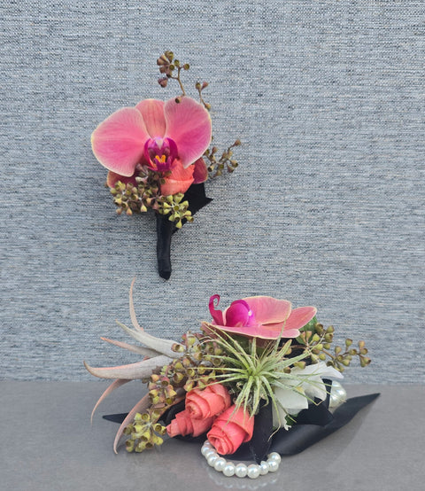 Orchid and Rose Petal Corsage and Boutonniere Set