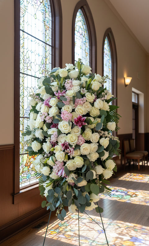 #124 Pink & White Mixed Floral Standing Spray