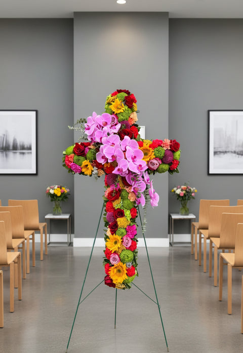 #128 Vibrant Mixed Floral Standing Cross