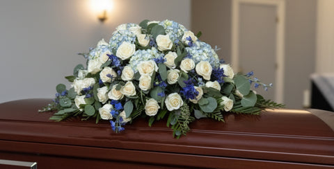 #149 Heavenly Blue Half Casket Spray