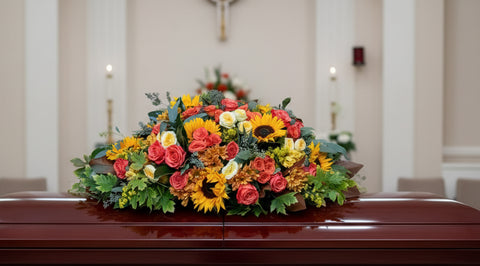 #164 Bright Sunshine Half Casket Spray