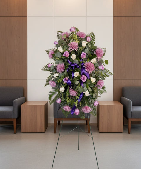 #170 Lavender & White Rose Standing Spray