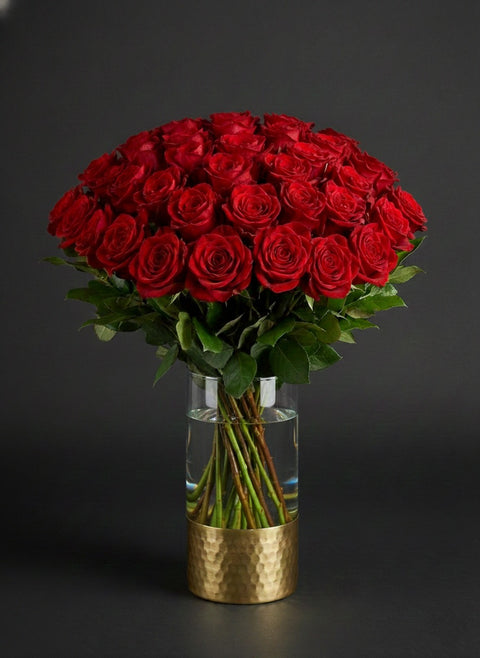 Triple Dozen Luxury: The Gilded Red Rose Grandeur