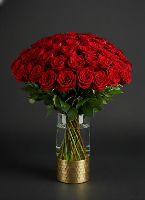 Triple Dozen Luxury: The Gilded Red Rose Grandeur