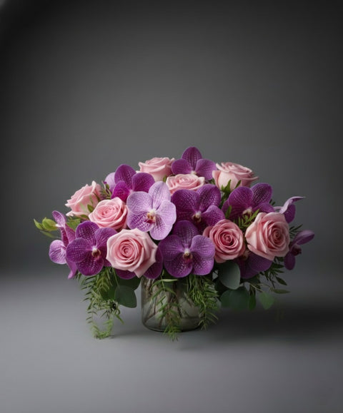 Cutie Pie  | Sweet Cake Roses & Puple Vanda Orchids