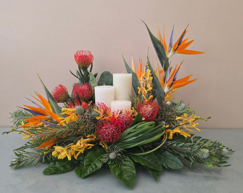 Tropical Candle Funeral Floral Arrangement – Local Delivery to Colorado Funeral Homes & Churches
