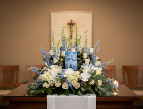 #192 Blue Skies Memorial Urn Wreath