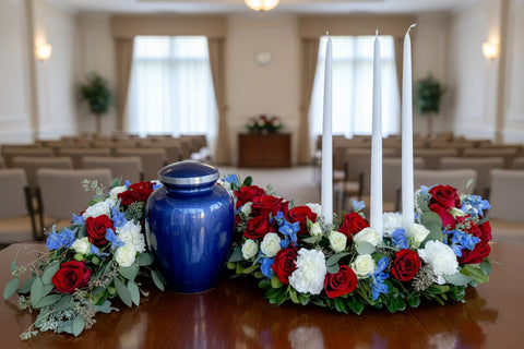 #198 Patriotic S-Shaped Memorial Urn with Dripless Candles