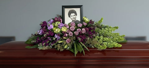 #204 In Bloom Photo Tribute Half Casket Cover