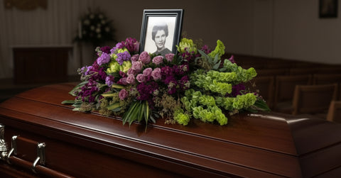 #204 In Bloom Photo Tribute Half Casket Cover