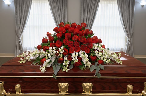 Eternal Devotion Red Rose & White Larkspur Casket Spray