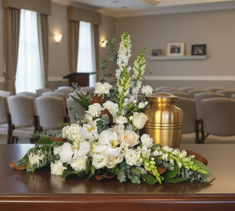 #231 Classic White Urn Arrangement -A Pure Tribute