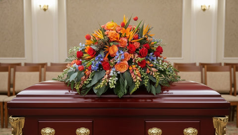 #237 Vibrant Celebration of Life Casket Spray – Custom Funeral Flowers