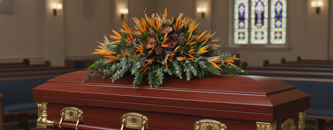 #240 Tropical Birds of Paradise Full Casket Spray – Custom Funeral Flowers Colorado
